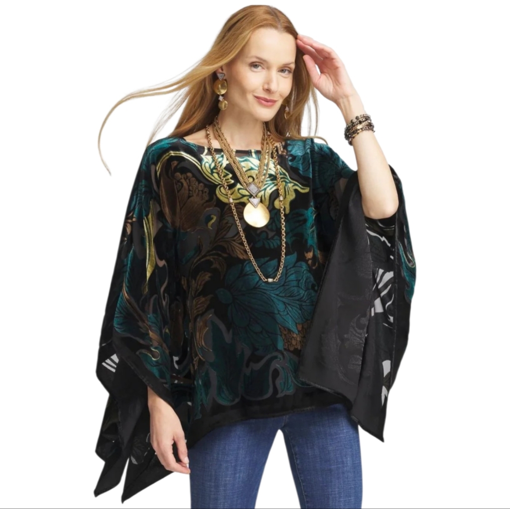 Chico's Chic Black Velvet Burnout Poncho S/M